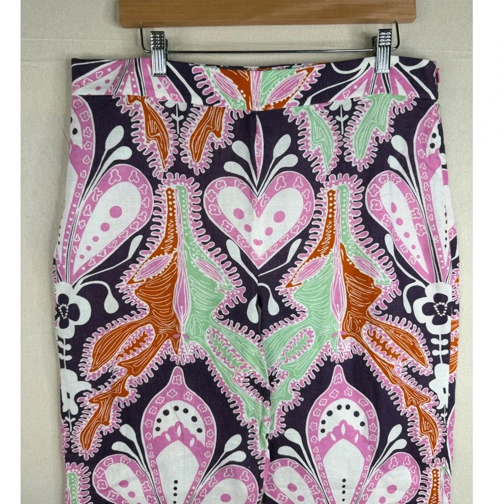 Zara Paisley Print Linen Blend Palazzo Pants size XL‎ Black/Pink/White
